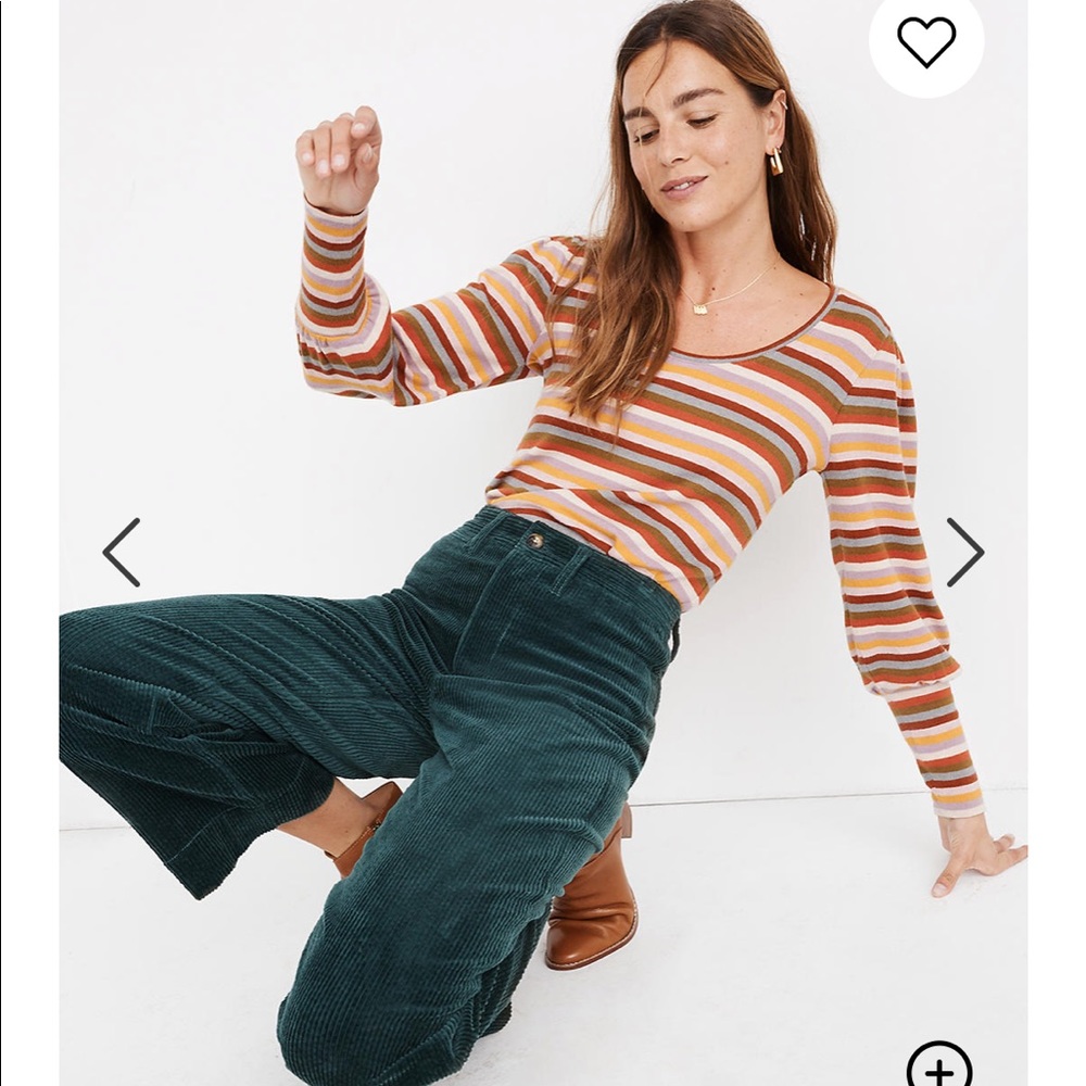 MADEWELL Striped Puff Sleeve Striped Scoopneck Sweater Top XS - Picture 2 of 12